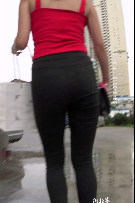 [街拍客视频]jx0092 性感高挑黑色紧身长裤时尚美女